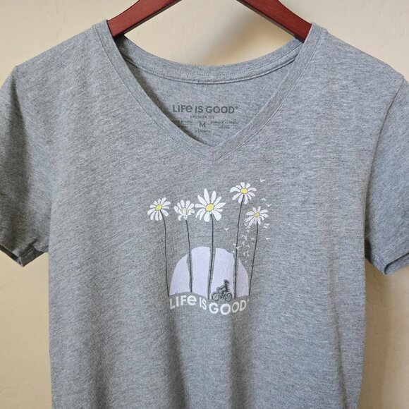 Life is Good Crusher V-Neck T-Shirt - Towering Daisies Bike Graphic - Picture 5 of 15